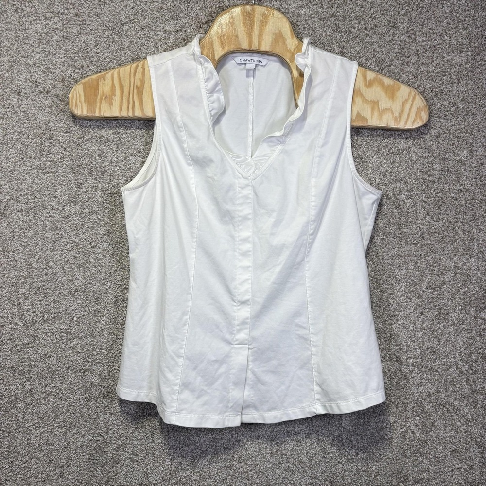 41 Hawthorn Blouse Womens L White Ruffle V Neck Sleeveless Top NWR-WGW-1002